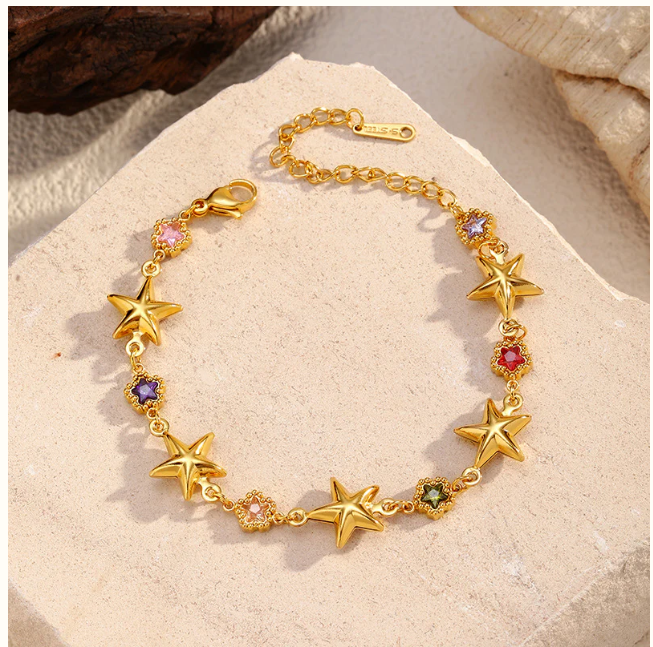 18K Gold Plated Titanium Steel Star Zircon Bracelet - Celestial Sparkle